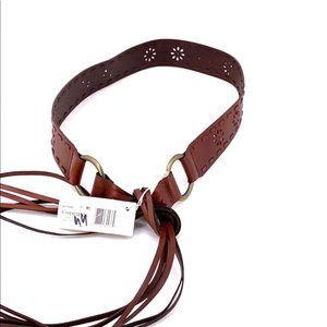 NWT NINE WEST COGNAC LEATHER LAZER-CUT BOHO BELT
